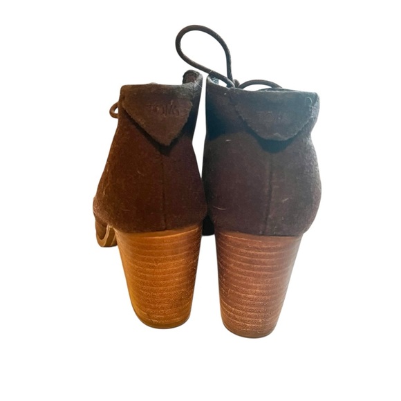 Toms Brown Chocolate Suede Wool Lunata Lace Up Heeled Ankle Booties Size 6.5 - Picture 8 of 16